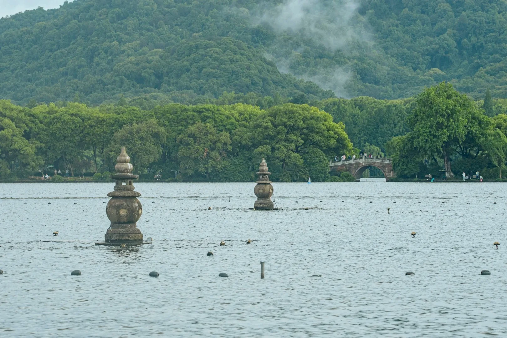 Three Pools Mirroring the Moon on West Lake