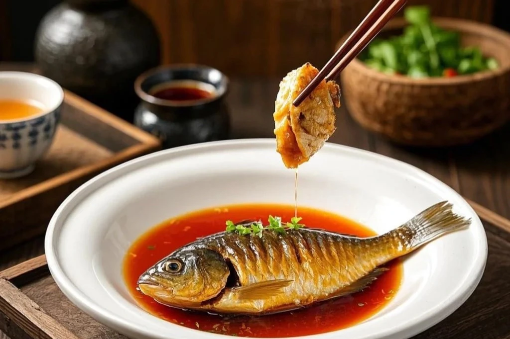 West Lake vinegar fish, the signature Hangzhou dish served whole with sweet-sour sauce