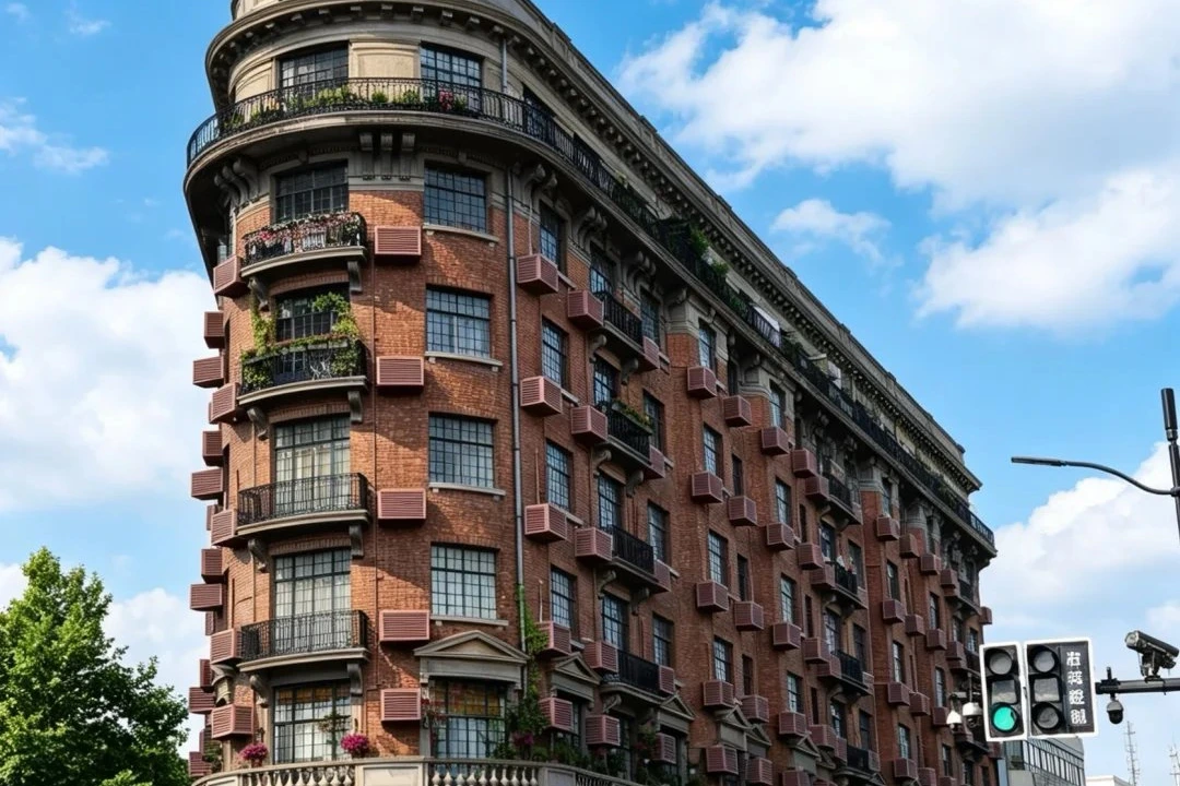 French Concession tree-lined street in Shanghai with plane trees and historic villas