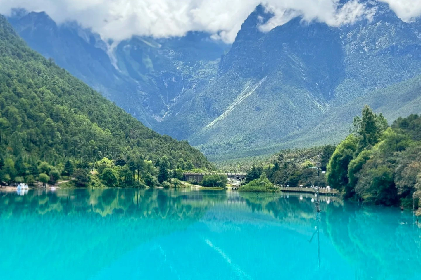 Blue Moon Valley turquoise glacial lake at the foot of Jade Dragon Snow Mountain