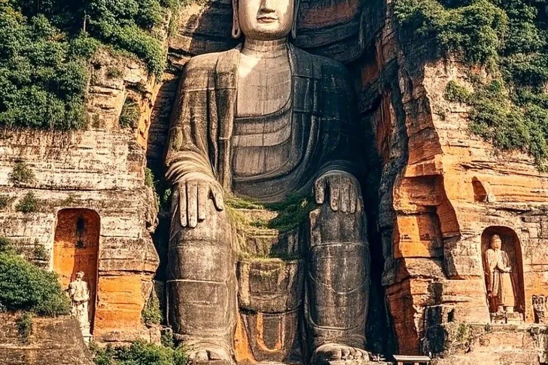 Leshan Giant Buddha carved into a cliff face beside the river in Sichuan